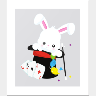 White Bunny, Rabbit, Magic Trick, Magic Wand, Hat Posters and Art